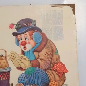 Vintage K CHIN Clown Print Litho wall hanging 1 Circus Life Hobo Weather